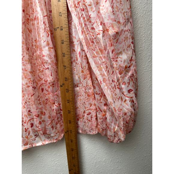 NWT H&M Floral Ruffle Tie-Neck Crêpe Blouse Peach Pink L - Picture 13 of 13